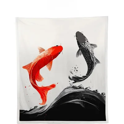 Red and Black Koi Blanket: Bold Fish Art for Your Space