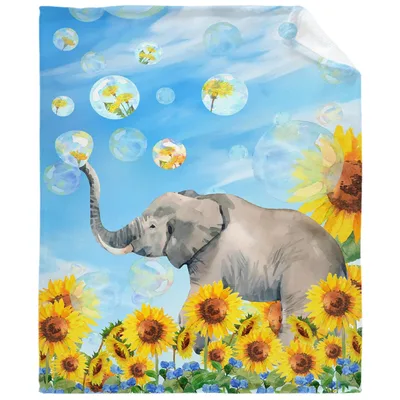 Elephant with Sunflowers Blanket