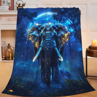 Elephant in Moonlit Forest Blanket: A Majestic Night Scene