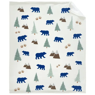 Bears Trees Mountains Pattern Blanket featuring navy bears