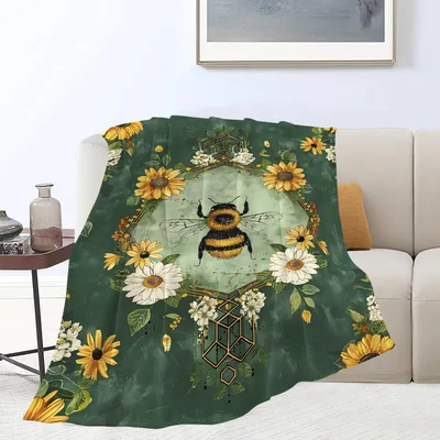 Queen Bee with Sunflowers Blanket: A Botanical Bee Design