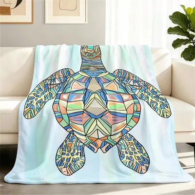 Boho Sea Turtle Mosaic Blanket: Geometric Art for Ocean Lovers