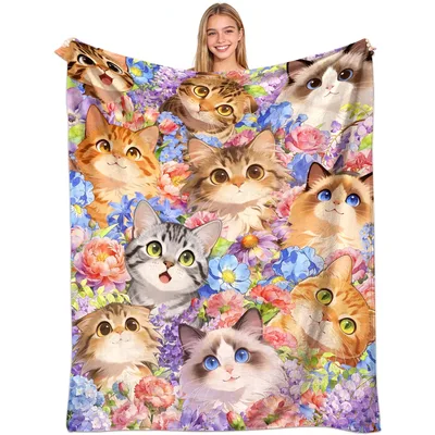 Cats Among Colorful Flowers Blanket: A Vibrant Feline Garden Design