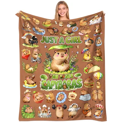 Just a Girl Who Loves Capybaras Blanket: Watercolor Animal Collage