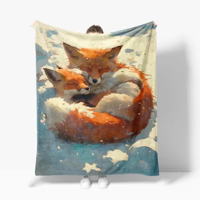 Fox Mother and Cub Blanket: Sleeping Fox Art for Cozy Nights