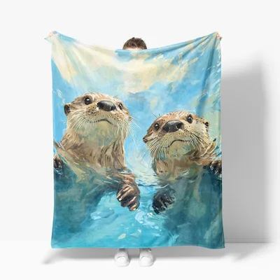 Two Otters Swimming Blanket: Playful Watercolor Art for Nature Lovers
