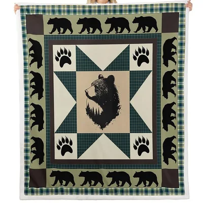 Black Bears Patchwork Quilt Blanket: Woodland Bear Design