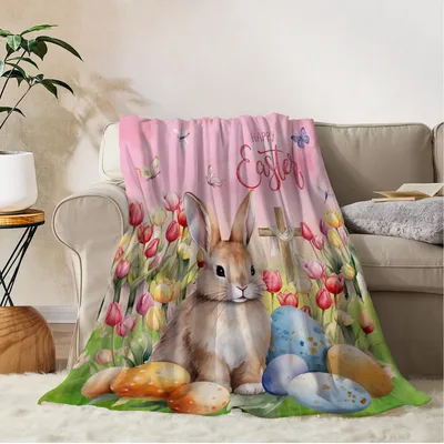 Bunny Rabbits and Tulips Blanket