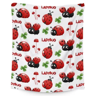Ladybugs and Clover Pattern Blanket featuring cute red ladybugs