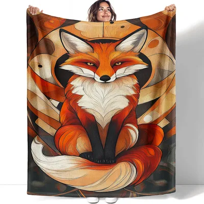 Geometric Fox Art Blanket: Stylized Orange Fox Design