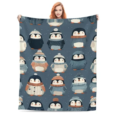 Winter Penguins Pattern Blanket features cute birds
