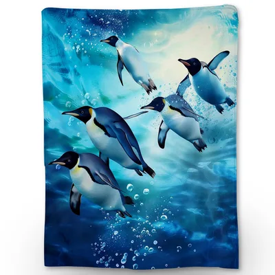 Penguins Diving Underwater Blanket: Cozy Throw for Ocean Lovers