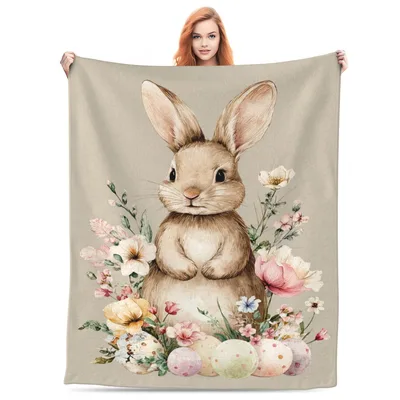 Easter Bunny with Flowers Blanket: A Watercolor Spring Scene