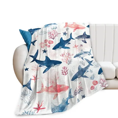 Sharks and Coral Pattern Blanket: Underwater Art Design