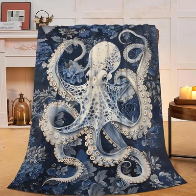 Octopus Ocean Lover Design Blanket: A Blue Floral Cephalopod Throw