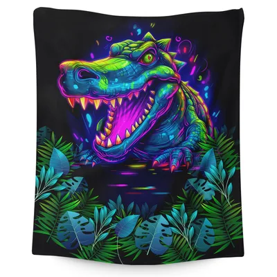 Neon Crocodile in Jungle Blanket: Vibrant Reptile Art for Kids