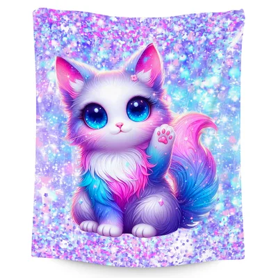 Cute Cat on Sparkly Blanket: Whimsical Feline with Glitter Background