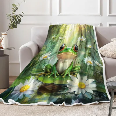 Frog Sitting on Daisy Blanket: Cute Frog Art for Nature Lovers