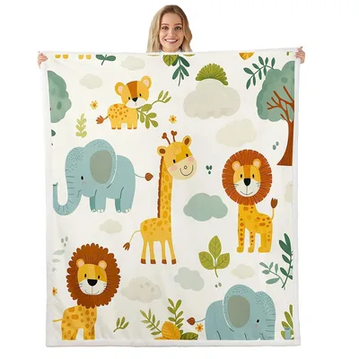 Cute Jungle Animals Pattern Blanket: Soft Safari Friends for Cozy Days