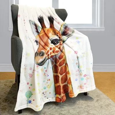 Watercolor Giraffe Painting Blanket featuring an artistic portrait