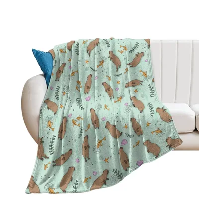 Capybaras Pattern on Mint Blanket