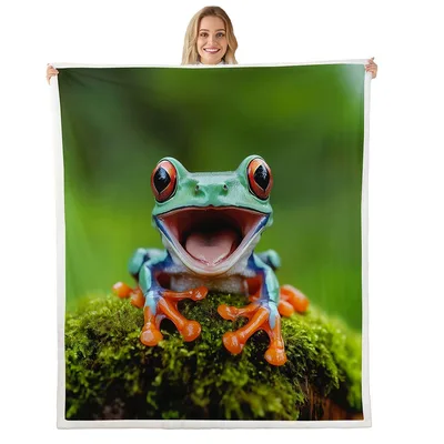 Red Eyed Tree Frog on Moss Blanket: Joyful Amphibian Art