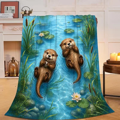 Two Otters Floating Blanket: Cozy Waterfowl Art for Nature Lovers