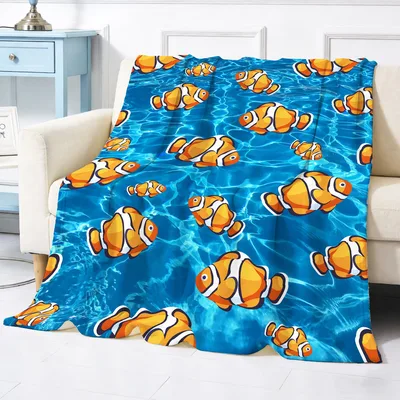 Clownfish Swimming in Blue Blanket: Bright Orange Fish Pattern
