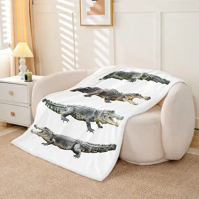 Alligators Pattern on White Blanket: Reptile Print for Kids