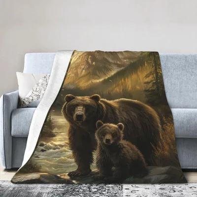 Mother Bear and Cub Blanket: Forest Art for Wildlife Lovers