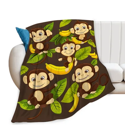 Cute Monkeys Bananas and Leaves Blanket for Jungle Lovers