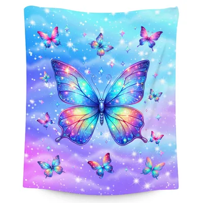 Holographic Butterfly Sparkle Pattern Blanket: Cosmic Galaxy Wings