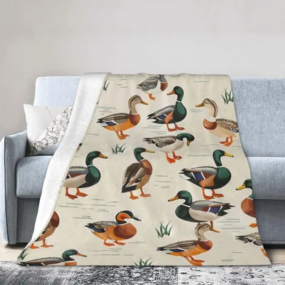 Mallard Ducks on Birch Blanket: Nature-Inspired Duck Pattern Throw