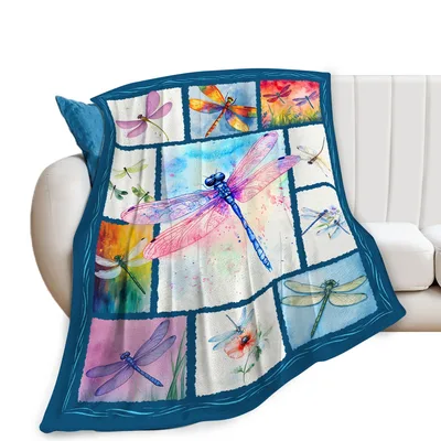 Dragonfly Patchwork Quilt Pattern Blanket: Watercolor Insect Art
