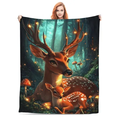 Fantasy Deer and Fawn Blanket: Enchanted Forest Art for Nature Lovers