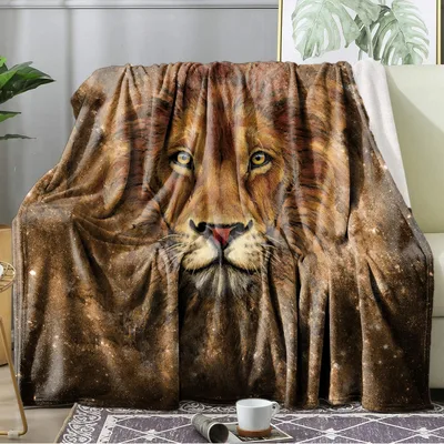 Majestic Lion Face Portrait Blanket featuring a cosmic feline design