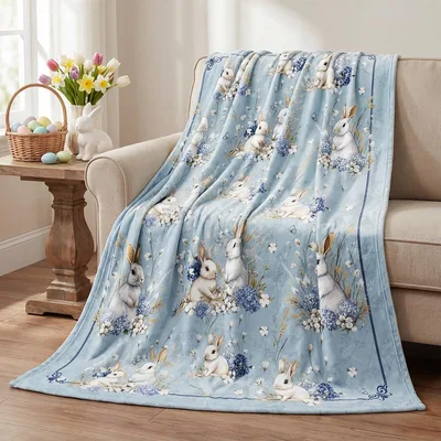 Easter Rabbits and Hydrangea Blanket: Spring Bunny Floral Design