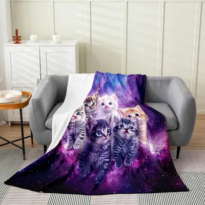 Cats in Galaxy Space Blanket: Feline Friends Floating Among Stars