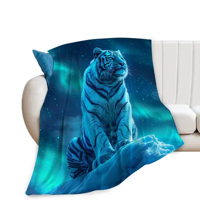 White Tiger Aurora Night Blanket