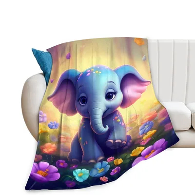 Baby Elephant with Flowers Blanket No. 2 for Kids and Adults