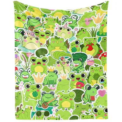 Cute Frog Pattern Collage Blanket: A Sticker-Style Amphibian Art Print