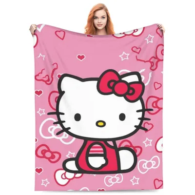 Cute Kitty Bow Pattern Blanket with Classic Pink Design