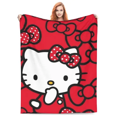Cute Kitty Bow Face Blanket: Red Polka Dot Feline Design