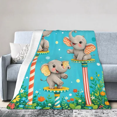 Cute Elephant on Striped Blanket: Circus Themed Throw for Kids