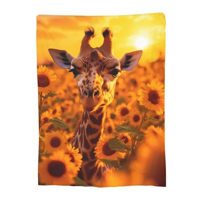 Giraffe in Sunflower Field Blanket: Cute Giraffe Art for Nature Lovers