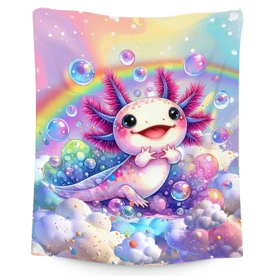 Cute Axolotl with Rainbow Blanket: Happy Amphibian Design
