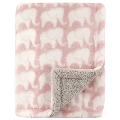 Pink Elephant Pattern Blanket featuring white elephant silhouettes