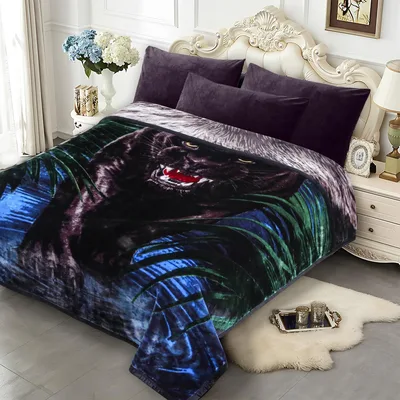 Black Big Cat Portrait Blanket: A Roaring Jungle Scene