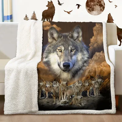 Wolf in Forest Moonlight Blanket: Wild Wolf Pack Design