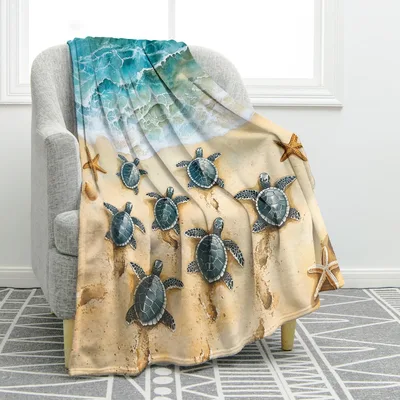 Sea Turtles on Beach Blanket: Ocean Turtle Art Design